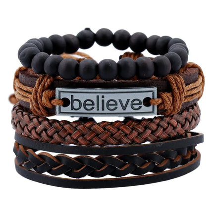 Bracelet Men Hand-Woven Leather Multilayer Punk Bracelets - Bracelet - VNOX - Mad Fly Essentials