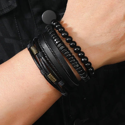 Bracelet Men Hand-Woven Leather Multilayer Punk Bracelets - Bracelet - VNOX - Mad Fly Essentials