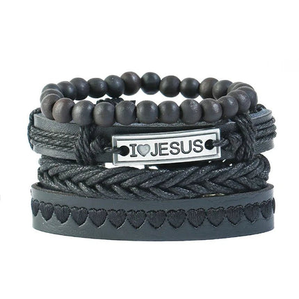 Bracelet Men Hand-Woven Leather Multilayer Punk Bracelets - Bracelet - VNOX - Mad Fly Essentials