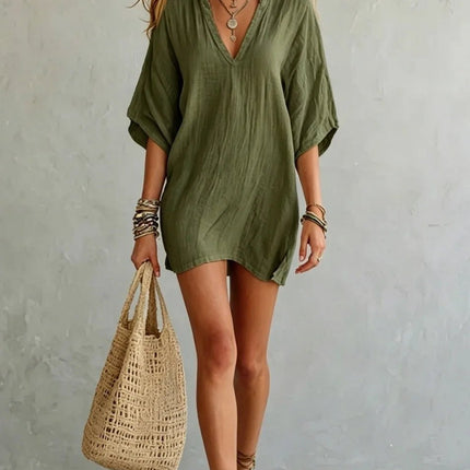 Business Attire Women Boho Linen Mini Dress - Business Attire - Suit Set - Mad Fly Essentials