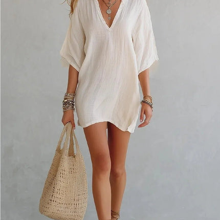 Business Attire Women Boho Linen Mini Dress - Business Attire - Suit Set - Mad Fly Essentials
