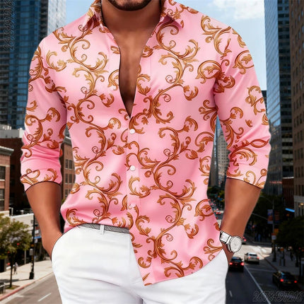 Business Casual Shirt Men Luxury Baroque Gold Pattern Long Tops - Business Casual Shirt - SPQ - Mad Fly Essentials