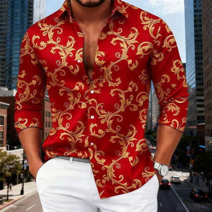 Business Casual Shirt Men Luxury Baroque Gold Pattern Long Tops - Business Casual Shirt - SPQ - Mad Fly Essentials