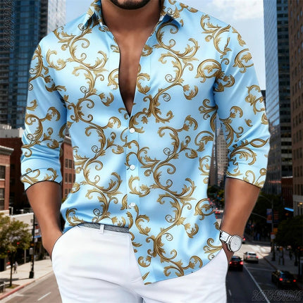 Business Casual Shirt Men Luxury Baroque Gold Pattern Long Tops - Business Casual Shirt - SPQ - Mad Fly Essentials