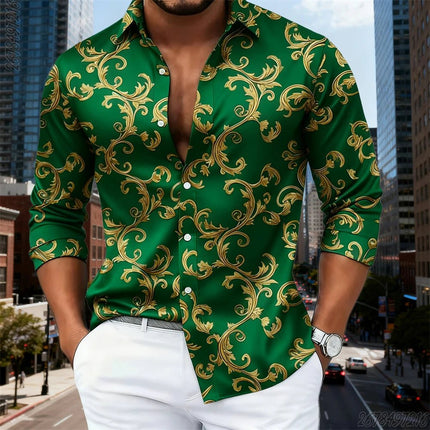Business Casual Shirt Men Luxury Baroque Gold Pattern Long Tops - Business Casual Shirt - SPQ - Mad Fly Essentials