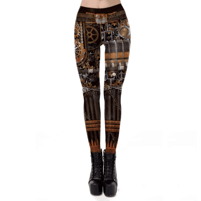 Women Steampunk Elastic 3D Fitness Leggings - Mad Fly Essentials