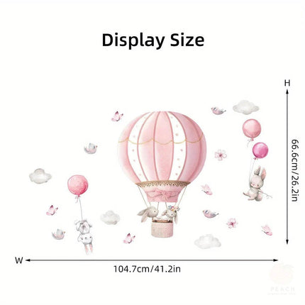 Cartoon 2pcs Rabbit Pink Balloon Clouds 3D Wall Sticker - 3D Wallpaper - jiadou - Melin - Mad Fly Essentials