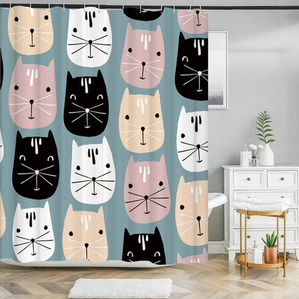Cartoon Cat Llama Curtain Shower Bathroom Decor - Bathroom Decor - Retro Rugs - Mad Fly Essentials