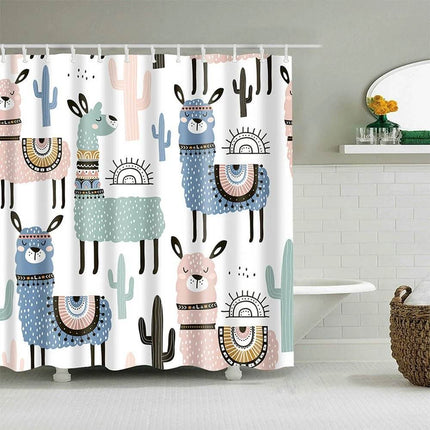 Cartoon Cat Llama Curtain Shower Bathroom Decor - Bathroom Decor - Retro Rugs - Mad Fly Essentials