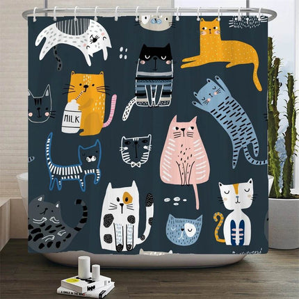 Cartoon Cat Llama Bathroom Curtain Shower Set - Mad Fly Essentials
