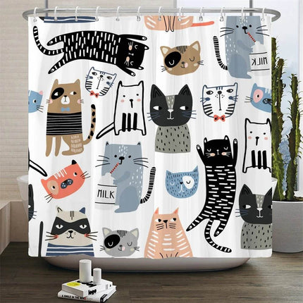 Cartoon Cat Llama Curtain Shower Bathroom Decor - Bathroom Decor - Retro Rugs - Mad Fly Essentials