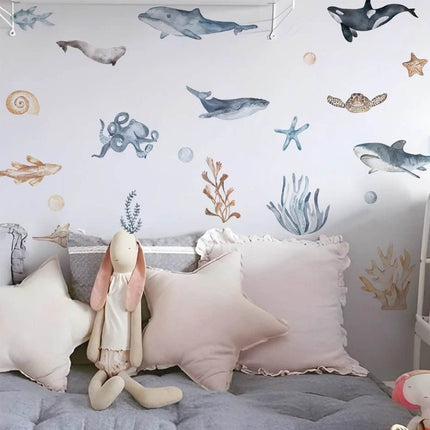 Cartoon Sharks Sea Marine Life Theme Wall Nursery Decor - Nursery Decor - Luminous - Mad Fly Essentials