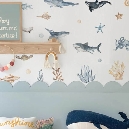 Cartoon Sharks Sea Marine Life Theme Wall Nursery Decor - Nursery Decor - Luminous - Mad Fly Essentials