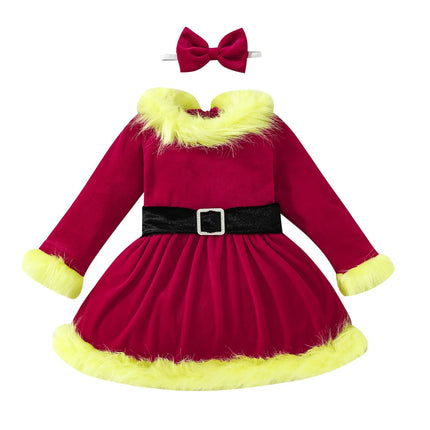 Costume Dress Baby Girl Fluffy Red Long Santa Girl Outfit - Costume Dress - Pixiekiki - Mad Fly Essentials