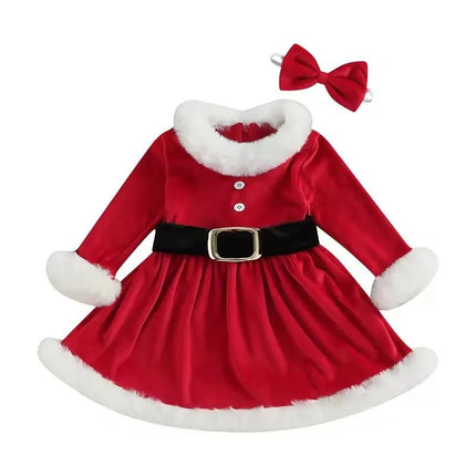 Costume Dress Baby Girl Fluffy Red Long Santa Girl Outfit - Costume Dress - Pixiekiki - Mad Fly Essentials