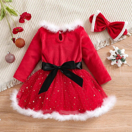 Costume Dress Baby Girl Fluffy Red Long Santa Girl Outfit - Costume Dress - Pixiekiki - Mad Fly Essentials