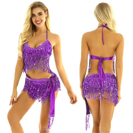 Costume Set Women Halter Sequin Belly Dance Costume - Costume Set - Tiaobug - Mad Fly Essentials