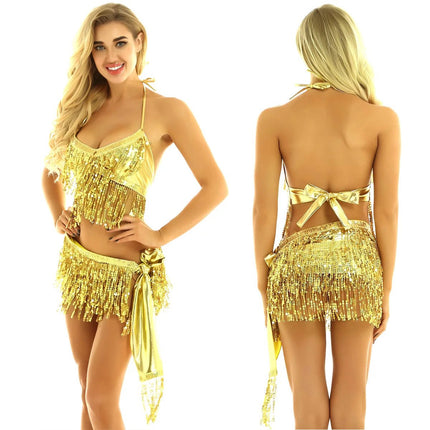 Costume Set Women Halter Sequin Belly Dance Costume - Costume Set - Tiaobug - Mad Fly Essentials