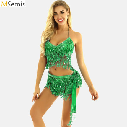 Costume Set Women Halter Sequin Belly Dance Costume - Costume Set - Tiaobug - Mad Fly Essentials