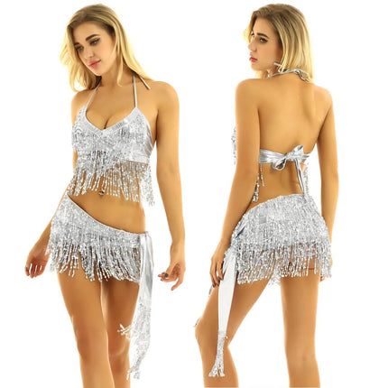 Costume Set Women Halter Sequin Belly Dance Costume - Costume Set - Tiaobug - Mad Fly Essentials