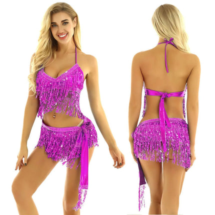 Costume Set Women Halter Sequin Belly Dance Costume - Costume Set - Tiaobug - Mad Fly Essentials