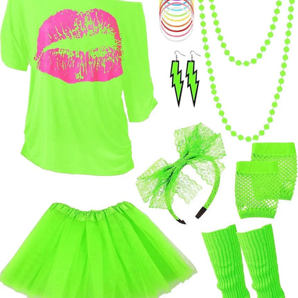 Costume Set Women Retro 80s Tutu Skirt Costume Set - Costume Set - Emotional Hearts - Mad Fly Essentials