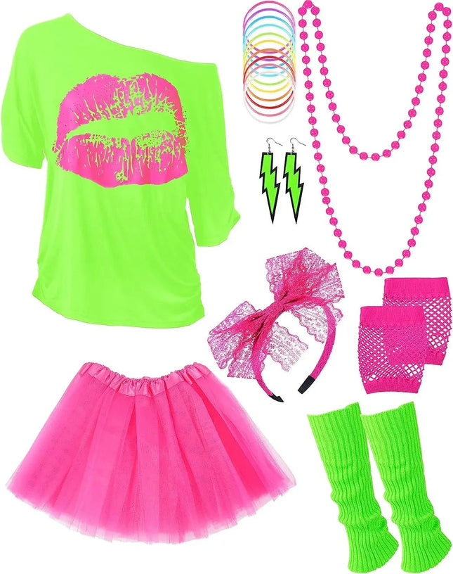 Costume Set Women Retro 80s Tutu Skirt Costume Set - Costume Set - Emotional Hearts - Mad Fly Essentials