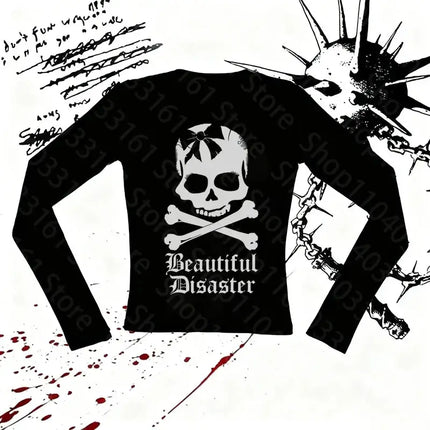 Crop Top Gothic Women 90s Beautiful Disaster Shirt - Shirt - InsGoth - Mad Fly Essentials
