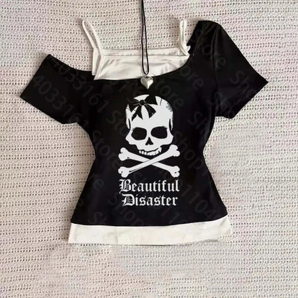 Crop Top Gothic Women 90s Beautiful Disaster Shirt - Shirt - InsGoth - Mad Fly Essentials