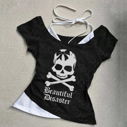 Crop Top Gothic Women 90s Beautiful Disaster Shirt - Shirt - InsGoth - Mad Fly Essentials