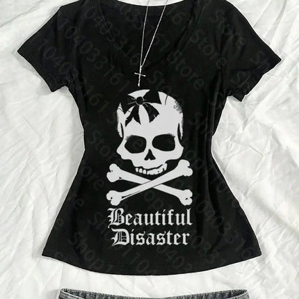 Crop Top Gothic Women 90s Beautiful Disaster Shirt - Shirt - InsGoth - Mad Fly Essentials