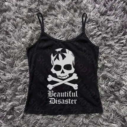 Crop Top Gothic Women 90s Beautiful Disaster Shirt - Shirt - InsGoth - Mad Fly Essentials