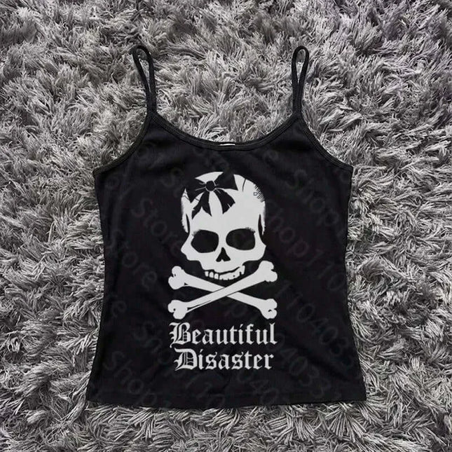 Crop Top Gothic Women 90s Beautiful Disaster Shirt - Shirt - InsGoth - Mad Fly Essentials