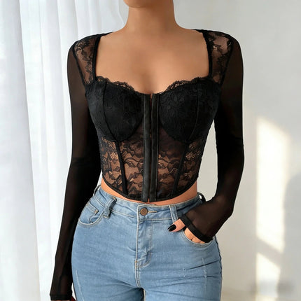 Crop Top Women Blouse Black Floral Fashion Seasonal Wear - Crop Top - Thefound - Mad Fly Essentials