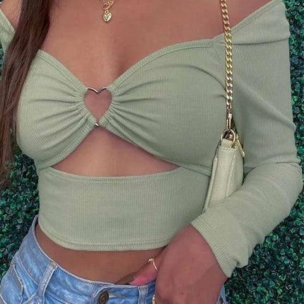 Crop Top Women Hollow-Out Heart Long Tops - Crop Top - Wensilian - Mad Fly Essentials