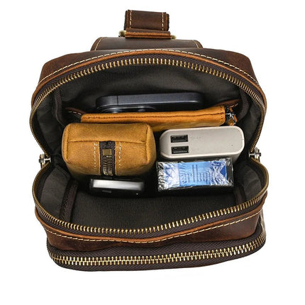 Crossbody Bag Men Leather Chest 7.9in Backpack - Crossbody Bag - LEATHFOCUS - Mad Fly Essentials