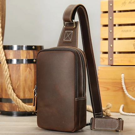 Crossbody Bag Men Leather Chest 7.9in Backpack - Crossbody Bag - LEATHFOCUS - Mad Fly Essentials