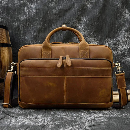 Crossbody Bag Retro Leather Casual 15.6' Business Briefcase - Crossbody Bag - LEATHFOCUS - Mad Fly Essentials