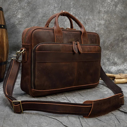 Crossbody Bag Retro Leather Casual 15.6' Business Briefcase - Crossbody Bag - LEATHFOCUS - Mad Fly Essentials