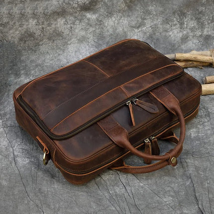 Crossbody Bag Retro Leather Casual 15.6' Business Briefcase - Crossbody Bag - LEATHFOCUS - Mad Fly Essentials