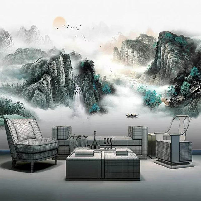 Custom 3D Asian Mountain Mural Wallpaper - Wallpaper - JD Home Decor - Mad Fly Essentials