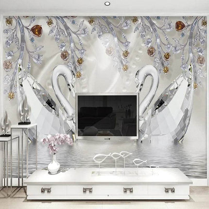 Custom 3D Crystal Diamond Swan Wallpaper - Wallpaper - JD Home Decor - Mad Fly Essentials