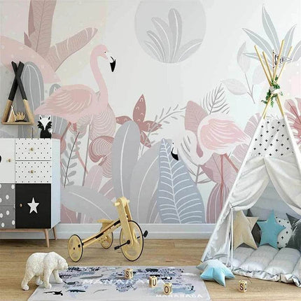 Custom 3D Nordic Flamingo Animal Mural Wallpaper - Wallpaper - WALLMG - Mad Fly Essentials