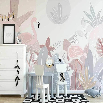 Custom 3D Nordic Flamingo Animal Mural Wallpaper - Wallpaper - WALLMG - Mad Fly Essentials