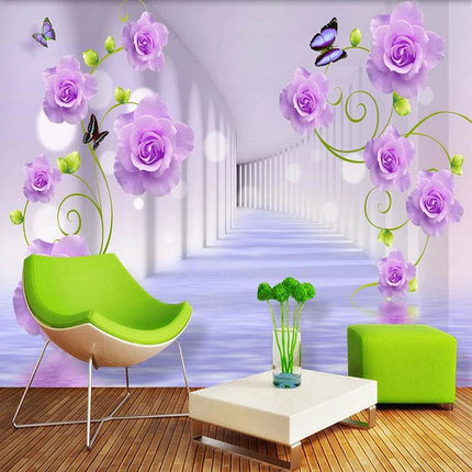 Custom 3D Purple Rose Mural Wallpaper - Wallpaper - jiadou - Melin - Mad Fly Essentials