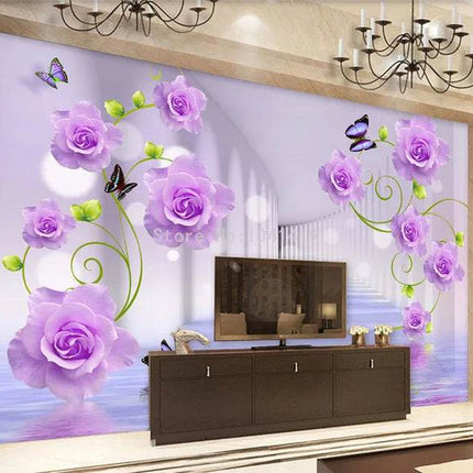 Custom 3D Purple Rose Mural Wallpaper - Wallpaper - jiadou - Melin - Mad Fly Essentials