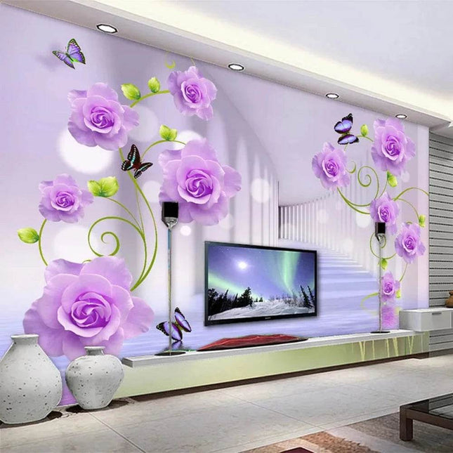 Custom 3D Purple Rose Mural Wallpaper - Wallpaper - jiadou - Melin - Mad Fly Essentials
