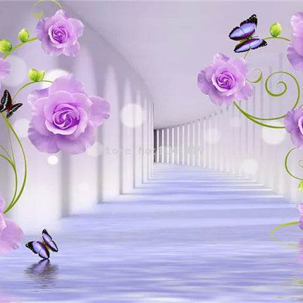 Custom 3D Purple Rose Mural Wallpaper - Wallpaper - jiadou - Melin - Mad Fly Essentials