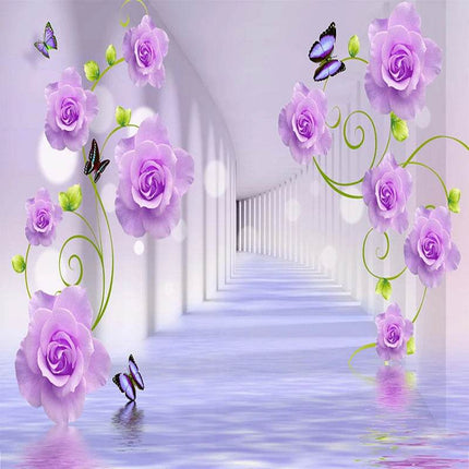 Custom 3D Purple Rose Mural Wallpaper - Wallpaper - jiadou - Melin - Mad Fly Essentials