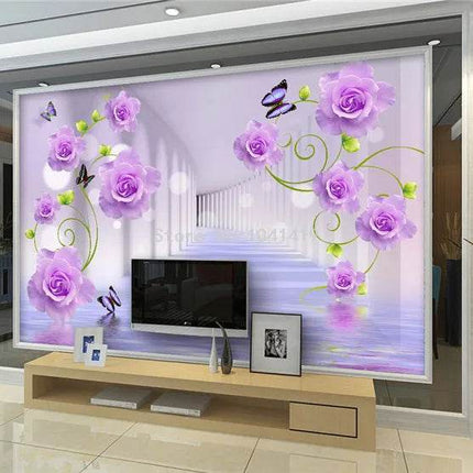 Custom 3D Purple Rose Mural Wallpaper - Wallpaper - jiadou - Melin - Mad Fly Essentials